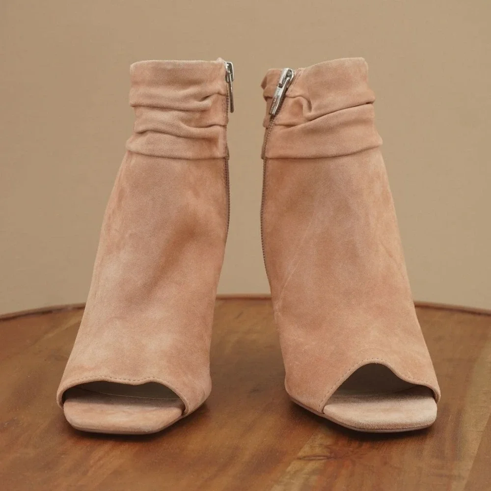 Vince Camuto Blush Suede Peep-Toe Slouch Ankle Booties